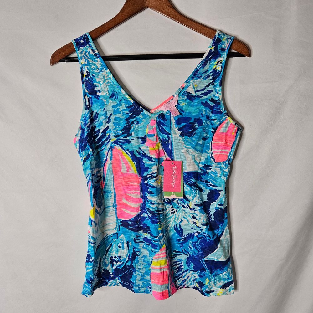 Lilly Pulitzer‎ Gigi V-neck Sailboat Hey Bay Ray Pattern Sleeveless Top sz S NWT